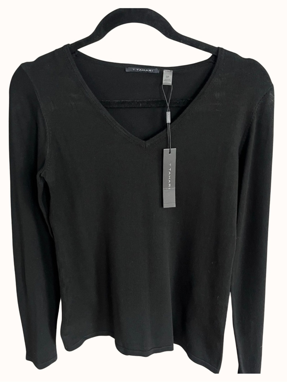 T Tahari Black Fitted Long Sleeve Blouse